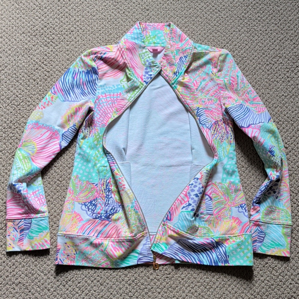 Lilly Pulitzer French Terry Zip Front Roar Of The Seas Seashells Jacket - Picture 12 of 12